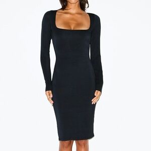 SKIMS Square Neck Long Sleeve Bodycon Dress – Black (XL) – NWT